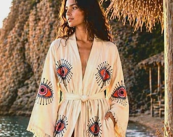Muslin Kimono Robe for Women – Soft Cotton Bathrobe, Lightweight Spa Robe, Bridesmaid Gift