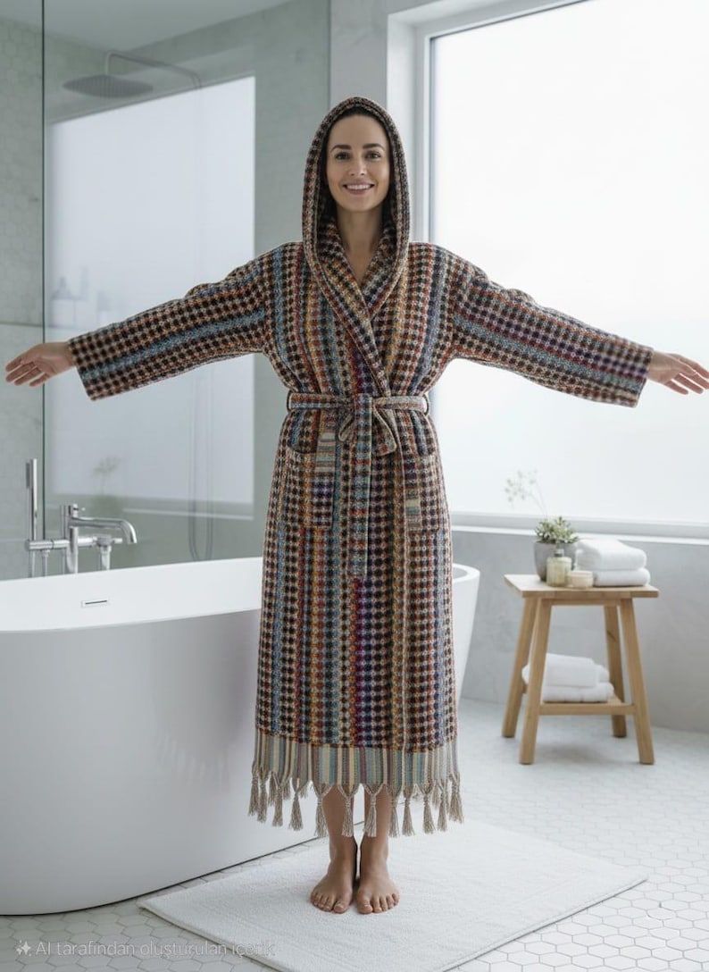 Bathub Robe Handwoven Turkish Cotton Hooded Robe – Colorful Bubble Texture - Etsy