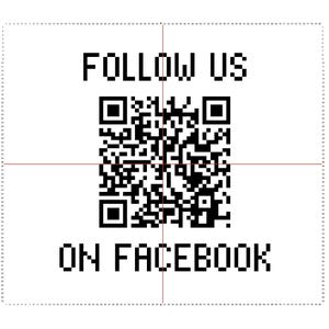 May include: A white rectangular graphic featuring a black QR code and the text "FOLLOW US ON FACEBOOK" in a bold, sans-serif font. The QR code is centrally positioned.