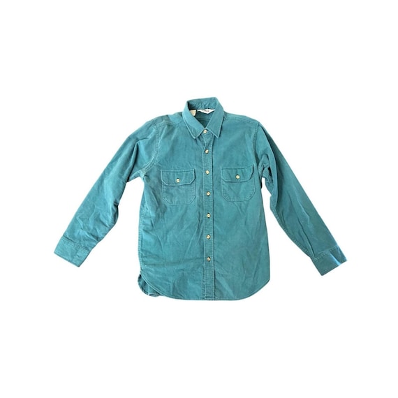 Woolrich, Vintage Woolrich Chamois Cloth Shirt Teal Green Made in USA Long Sleeve Mens S