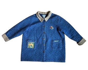 Haiks Vintage Gesteppte Denim-Hundemotiv Scheunenjacke Plus Größe 2X Blauer Baumwollmantel