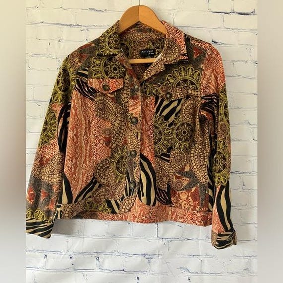 VTG Multicolor Patchwork Zebra  Snakeskin Button … - image 1