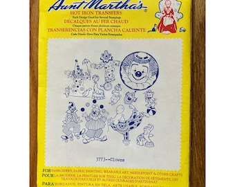 Aunt Martha's Hot Iron Transfers 3773 Clowns Vintage Embroidery Patterns Circus