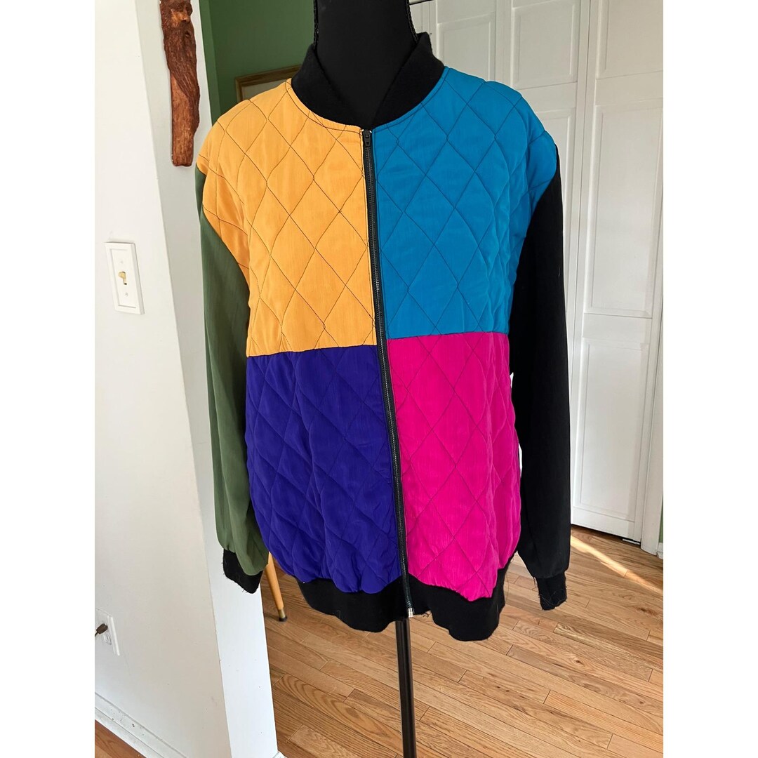 Retro Color Block Jacket Retro Color Block Quilted Bomber Jacket - Etsy