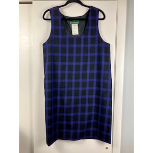 VTG Etuikleid Harve Benard schwarz lila kariert Wollmischung Gr. 10 Lagenlook