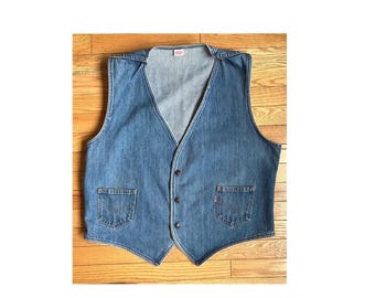 Vintage Levis Orange Tab Denim Vest Mens XL Blue Medium Wash Made in USA 70s 80s