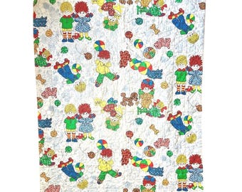 Vintage Raggedy Ann and Andy Baby Toddlers Quilt Blanket Nostalgia Soft 40 X 50