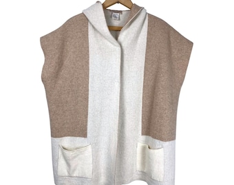 Note di Anita Hooded Poncho Vest Wool Cashmere Colorblock Made in Italy OS
