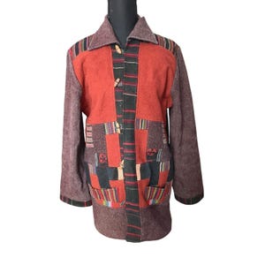 Women's 100% Wool Boho Hippie Patchwork Jacket Size M Nepal Granola Girl