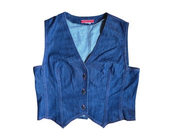 Halston III Vintage Y2K Blue Jean Denim Vest Western Boho Festival M Retro