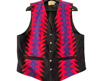 Gilet vintage Pendleton en laine de qualité western, taille 44, motif aztèque et style cowboy du Sud-Ouest.