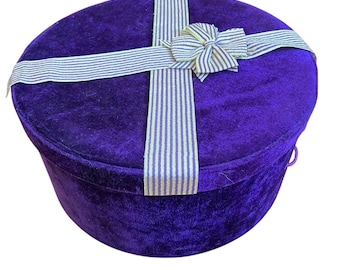 Vintage Purple Round Velvet Hat Box Storage Container Decorative Gift Present