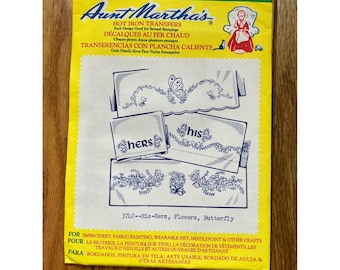 Aunt Martha's Hot Iron Transfers 3742 His Hers Flowers Embroidery Pattern