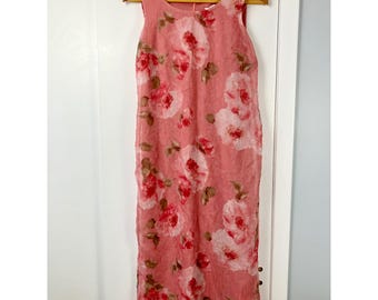 Vintage Pink Floral Maxi Dress Sleeveless Lined Sheer Overlay  Style 10P