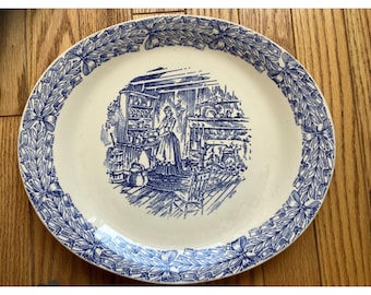 Universal Potteries Camwood Ivory Blu Colonial Kitchen Oval Platter