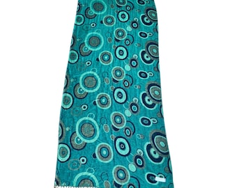 Genuine Pashmina Scarf Wrap Green Gold Circles Pattern Lightweight Fringe