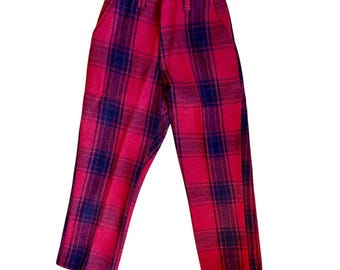 Vintage 60s Melton Wintermaster Red Black Plaid Wool Ski Snow Pants 26X26