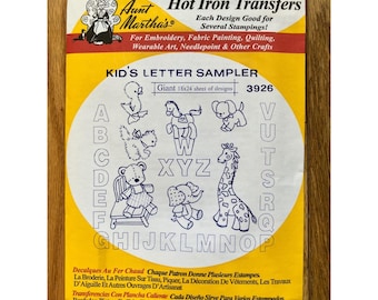 Aunt Martha's Hot Iron Transfer 3313 Kids Letter Sampler Playful Puppies Vintage