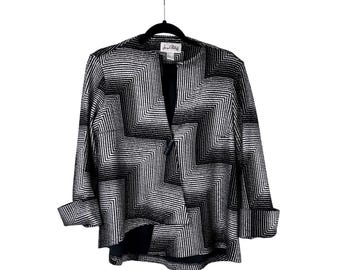 Joseph Ribkoff Black Silver Metallic Chevron Toggle Jacket Size 8