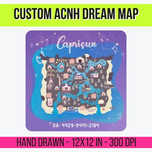 Mapa personalizado de direcciones de ensueño de Animal Crossing / Diseño de mapa de isla ACNH / Póster de diseño de isla personalizado / Mapa de presentación de isla / Descarga digital