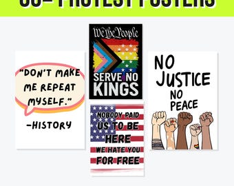 Printable Protest Posters Bundle (60+) | Activist Wall Art | Pro-Choice, Anti-Trump, BLM, No Kings Signs | Instant Download Prints 5 Sizes