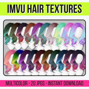 IMVU 20 HQ Hair Texture Pack – Multicolor Pack | Pro Creator PNG Digital Download | Realistic Hair Textures for Avatars
