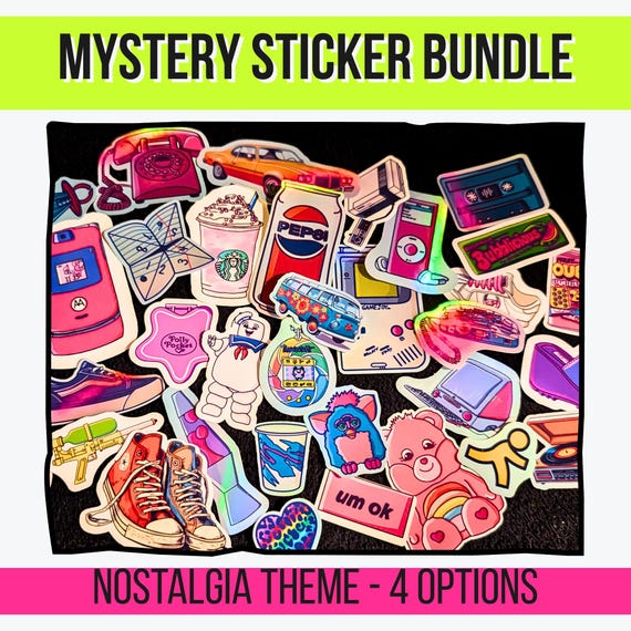 Nostalgia Sticker Mystery Pack | 70s Throwback, 80s Vibes, 90s Kid, Y2K Aesthetic | Holographic or Glossy | Retro Stickers | Water Resistant