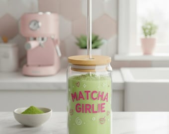 Matcha Girlie Sipper Glass | 16oz Clear Tumbler with Straw