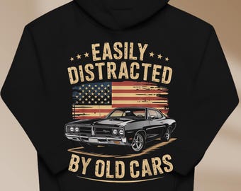 Easily Distracted by Old Cars Classic Car Guy Funny Vintage T-Shirt PNG
