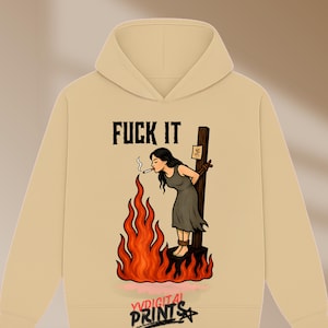 Fuck It Burning Witch PNG - Flicka som röker i lågor Vuxenhumor T-shirtdesign - Edgy Sarkastisk Sublimering Clipart - Retro Mörk Humor