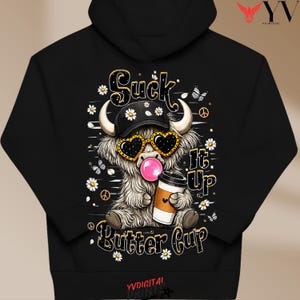 Suck It Up Buttercup Highland Cow PNG - Funny Coffee Lover T-Shirt Design - Sarcastic Morning Motivation - Retro Western Cowboys Heifer image 1
