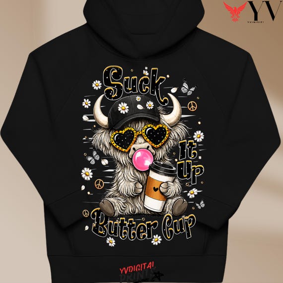 Suck It Up Buttercup Highland Cow PNG - Funny Coffee Lover T-Shirt Design - Sarcastic Morning Motivation - Retro Western Cowboys Heifer