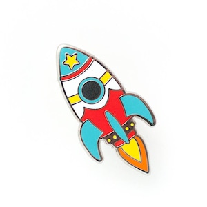 Bright Retro Rocket Enamel Pin Hard Enamel Pin Cloisonné Spaceship Lapel Pin Rocket Pin Badge Kawaii Rocket Ship Pin Sci-Fi Pin image 1