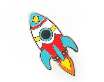 Bright Retro Rocket Enamel Pin - Hard Enamel Pin Cloisonné Spaceship Lapel Pin Rocket Pin Badge Kawaii Rocket Ship Pin Sci-Fi Pin