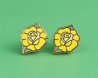 Yellow Rose Earrings - Hard Enamel Flower Earring Cute Rose Studs Gold State Flower Jewelry Floral Stud Earrings Texas Lover Gift