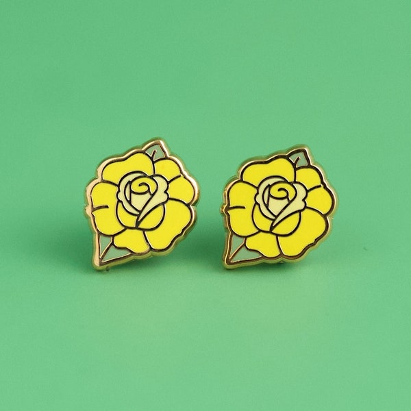 SALE Yellow Rose Earrings - Hard Enamel Flower Earring Cute Rose Studs Gold State Flower Jewelry Floral Stud Earrings Texas Lover Gift