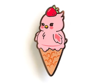 SALE Sherbird Enamel Pin - Bird Pin Ice Cream Pin Animal Pin Birb Pin Borb Pin Ice Cream Cone Dessert Food Pin Strawberry Pink Kawaii Pin