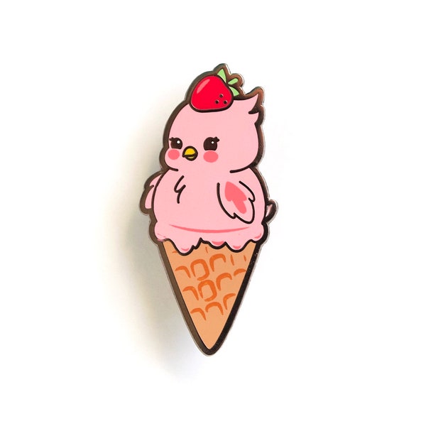 SALE Sherbird Enamel Pin - Bird Pin Ice Cream Pin Animal Pin Birb Pin Borb Pin Ice Cream Cone Dessert Food Pin Strawberry Pink Kawaii Pin