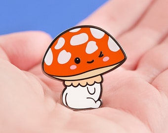 Red Mushroom Enamel Pin - Hard Enamel Fly Agaric Pin Cloisonné Fungi Lapel Pin Toadstool Badge Fungus Kawaii Pin Cute Mycology Pin Gift