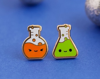 Beaker Buddies Earrings - Science Earring Stud Chemistry Earrings Doctor Earring Gold Earring Studs Test Tube Gift Science Gift Flask