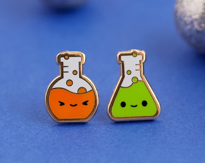 Beaker Buddies Earrings - Science Earring Stud Chemistry Earrings Doctor Earring Gold Earring Studs Test Tube Gift Science Gift Flask