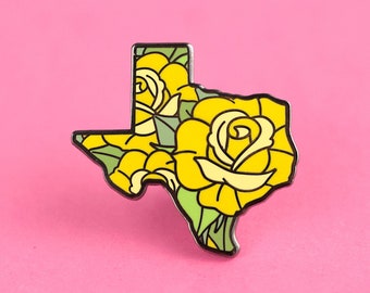 Texas Roses Enamel Pin - Texas Pin Yellow Rose Hard Enamel Pin Texan Lapel Pin Rose Pin Texas Gift Idea Texas State Flower Pin Rose Gift