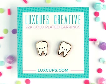 Tooth Earrings - Hard Enamel Teeth Earring Stud Dentist Earrings Dental Earrings Gold Earring Studs Dentist Gift Jewelry Dental Hygienist