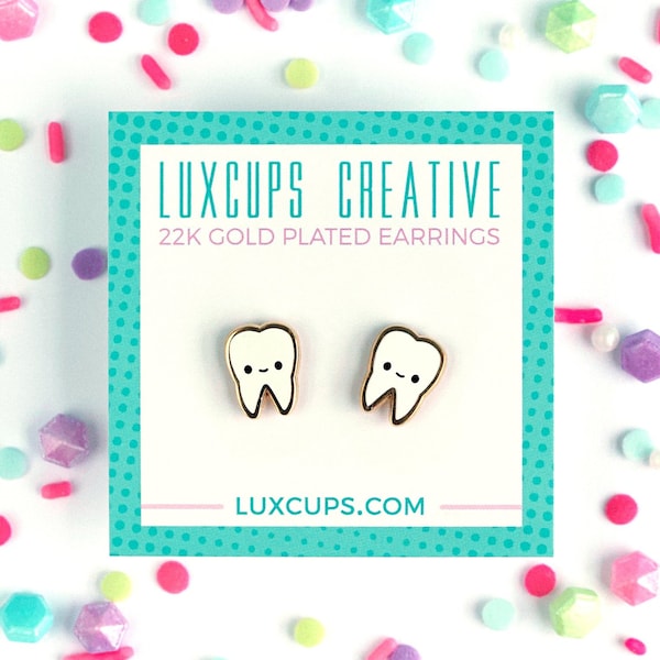 Tooth Earrings - Hard Enamel Teeth Earring Stud Dentist Earrings Dental Earrings Gold Earring Studs Dentist Gift Jewelry Dental Hygienist