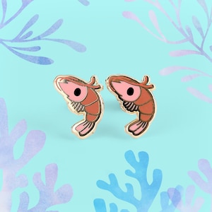 Shrimp Earrings - Seafood Hard Enamel Earring Stud Prawn Earrings Aquatic Gold Earring Studs Seafood Gift Fried Shrimp Earring Gift