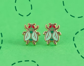 Fly Earrings - Insect Hard Enamel Earring Stud Buzz Earrings Lord Of The Flies Gold Earring Studs Winged Insect Gift Bugs Earring Gift