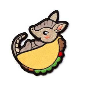 Fuzzy Tacodillo Patch Sticker - Adhesive Patch Armadillo Applique Patch Embroidered Tacodillo Kawaii DIY Taco Patches Cute Jacket Flair