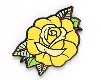 SALE Yellow Rose Enamel Pin - Traditional Tattoo Hard Enamel Pin Tattoo Lapel Pin Traditional Tattoo Yellow Rose Pin Tattoo Gift Idea Texas