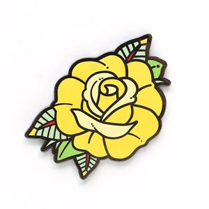 SALE Yellow Rose Enamel Pin - Traditional Tattoo Hard Enamel Pin Tattoo Lapel Pin Traditional Tattoo Yellow Rose Pin Tattoo Gift Idea Texas
