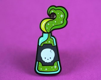 Death Potion Pin - Magic Potion  Pin Spooky Pin Magick Pin Poison Pin Occult Pin Potions Pin Skull Pin Green Bottle Death Spell Potion